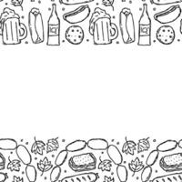 Oktoberfest frame with place for text. Doodle oktoberfest background with beer and meet. vector