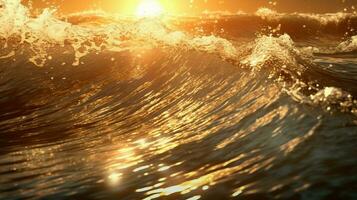 Sea waves crashing with the sparkling reflection of the sun AI Generated photo