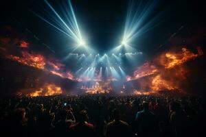 Ai generative Crowded Concert Stage Scenery With Spotlights and Colored Lights realistic image, ultra hd photo