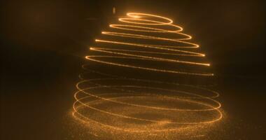 Abstract yellow orange flying line of dots and luminous particles of energetic magical bright spirals in the shape of a Christmas New Year tree photo