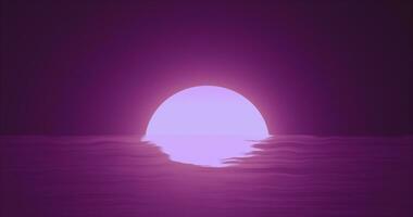 Abstract purple moon over water sea and horizon with reflections background photo