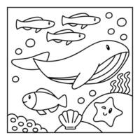 mano dibujado colorante libro debajo el mar animal ilustración vector