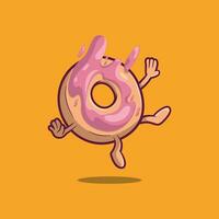 Donut Character falling vector illustration. Food, funny, logo design concept.