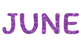 Purple glitter JUNE Letters Icon. June sign. Design for decorating, background, wallpaper, illustration. png