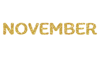 Yellow glitter NOVEMBER Letters Icon. November sign. Design for decorating, background, wallpaper, illustration. png