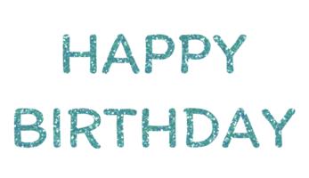 azul Brillantina texto de contento cumpleaños en el transparente antecedentes. diseño para decorando, fondo, fondo de pantalla, ilustración. png