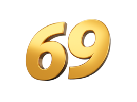 Gold number 69 Sixty nine shiny 3d number made of gold 3d illustration png