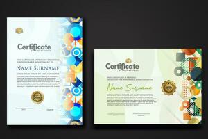 modern certificate template with dynamic color on geometric shape ornament vector