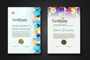 modern certificate template with dynamic color on geometric shape ornament vector