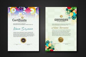 modern certificate template with dynamic color on geometric shape ornament vector