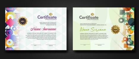 modern certificate template with dynamic color on geometric shape ornament vector