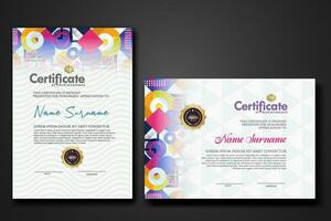 modern certificate template with dynamic color on geometric shape ornament vector