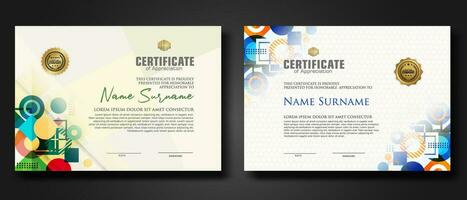 modern certificate template with dynamic color on geometric shape ornament vector