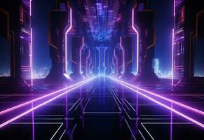 Ai Generative Neon illuminated futuristic backdrop realistic image, ultra hd, high design very detailed photo