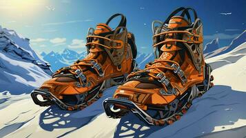 Touring sports warm winter boots with spikes for tourism, active sports lifestyle and rock climbing photo