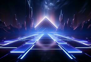 Ai Generative Neon illuminated futuristic backdrop realistic image, ultra hd, high design very detailed photo