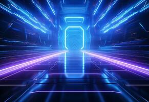 Ai Generative Neon illuminated futuristic backdrop realistic image, ultra hd, high design very detailed photo