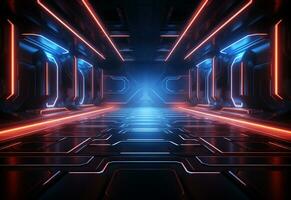 Ai Generative Neon illuminated futuristic backdrop realistic image, ultra hd, high design very detailed photo