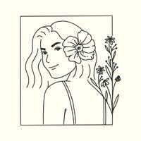 estético mujer floral con marco línea Arte vector