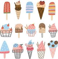 Set Collection Handdrawn Minimalist Ice Cream Vector Illustration