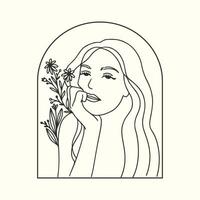 Aesthetic Woman Floral with Frame Line Art vector