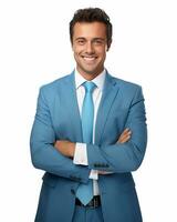 Ai Generative Photo happy businessman standing with arms crossed isolated on white background