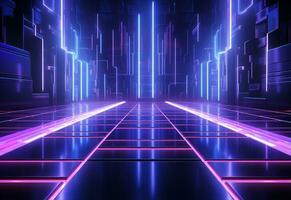 Ai Generative Neon illuminated futuristic backdrop realistic image, ultra hd, high design very detailed photo