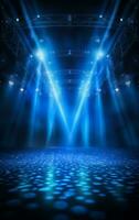 Ai generative Backdrop With Illumination Of blue Spotlights For Flyers realistic image ultra hd high design photo