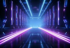Ai Generative Neon illuminated futuristic backdrop realistic image, ultra hd, high design very detailed photo