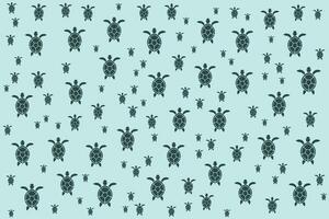 a pattern of black and white turtles on a blue background vector