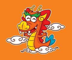 Cartoon cute chinese dragon zodiac on eastern cloud element character. Year of the dragon 2024 vector