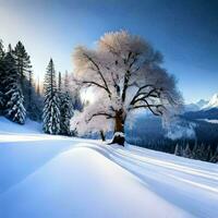 beautiful view of snowy trees in winter ai generative photo