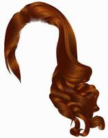 woman trendy long curly hairs wig Red ginger redhead  colors . retro style . beauty fashion . realistic 3d . vector