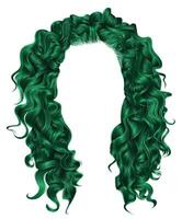 long curly hairs green  colors .  beauty fashion style . wig . vector