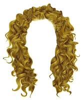 long curly hairs bright yellow  colors .  beauty fashion style . wig . vector