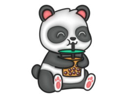 3d cute panda sipping boba milk tea cartoon on a transparent background png
