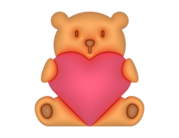3D Teddy Bear Holding Pink Heart on a transparent background png