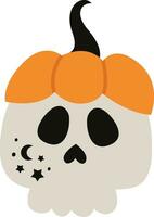 White skull wearing hat pumpkin style for halloween day icon vector