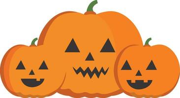 Front view of three halloween pumpkins isolated on transparent background vector