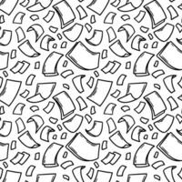 Flying paper sheets seamless pattern in doodle style. Hand drawn blank document pages. Falling files of documents. Office business vector illustration