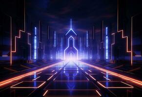 Ai Generative Neon illuminated futuristic backdrop realistic image, ultra hd, high design very detailed photo