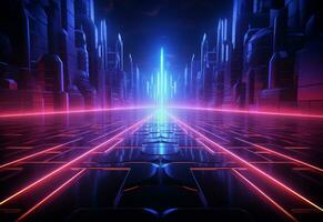 Ai Generative Neon illuminated futuristic backdrop realistic image, ultra hd, high design very detailed photo