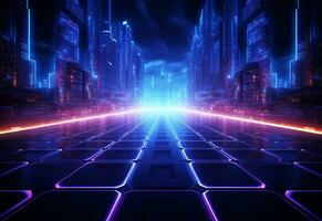 Ai Generative Neon illuminated futuristic backdrop realistic image, ultra hd, high design very detailed photo