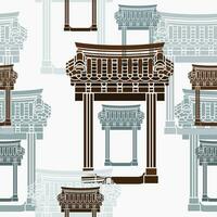 Editable Traditional Korean Hanok Door Building Vector Illustration as Seamless Pattern for Creating Background and Decorative Element of Oriental History and Culture Related Design