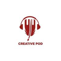 diseño de logotipo de podcast o radio con icono de micrófono y auriculares vector
