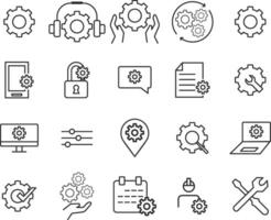 Vector set of setup line icons. Contains icons settings, installation, maintenance, update, download, configuration, options, restore settings and more.