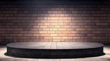 , pedestal backdrop with a natural stone and brickwall show scene, minimalist podium background, abstract empty product display photo