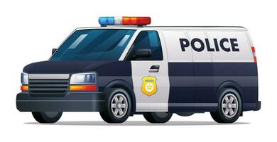 Police car vector illustration. Patrol official vehicle, van car isolated on white background