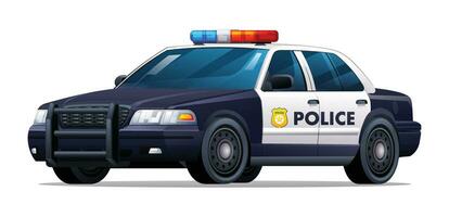 Police car vector illustration. City patrol official vehicle, sedan car isolated on white background