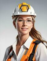 AI Generative, Young female site engineer with a safety vest and hardhat photo